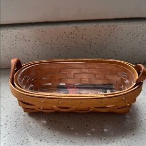 Longaberger Lavender Booking Handcrafted Tan Basket with Handles 10138